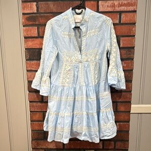 Light Blue Embroidered Tiered Cotton Dress - Brand: Aether